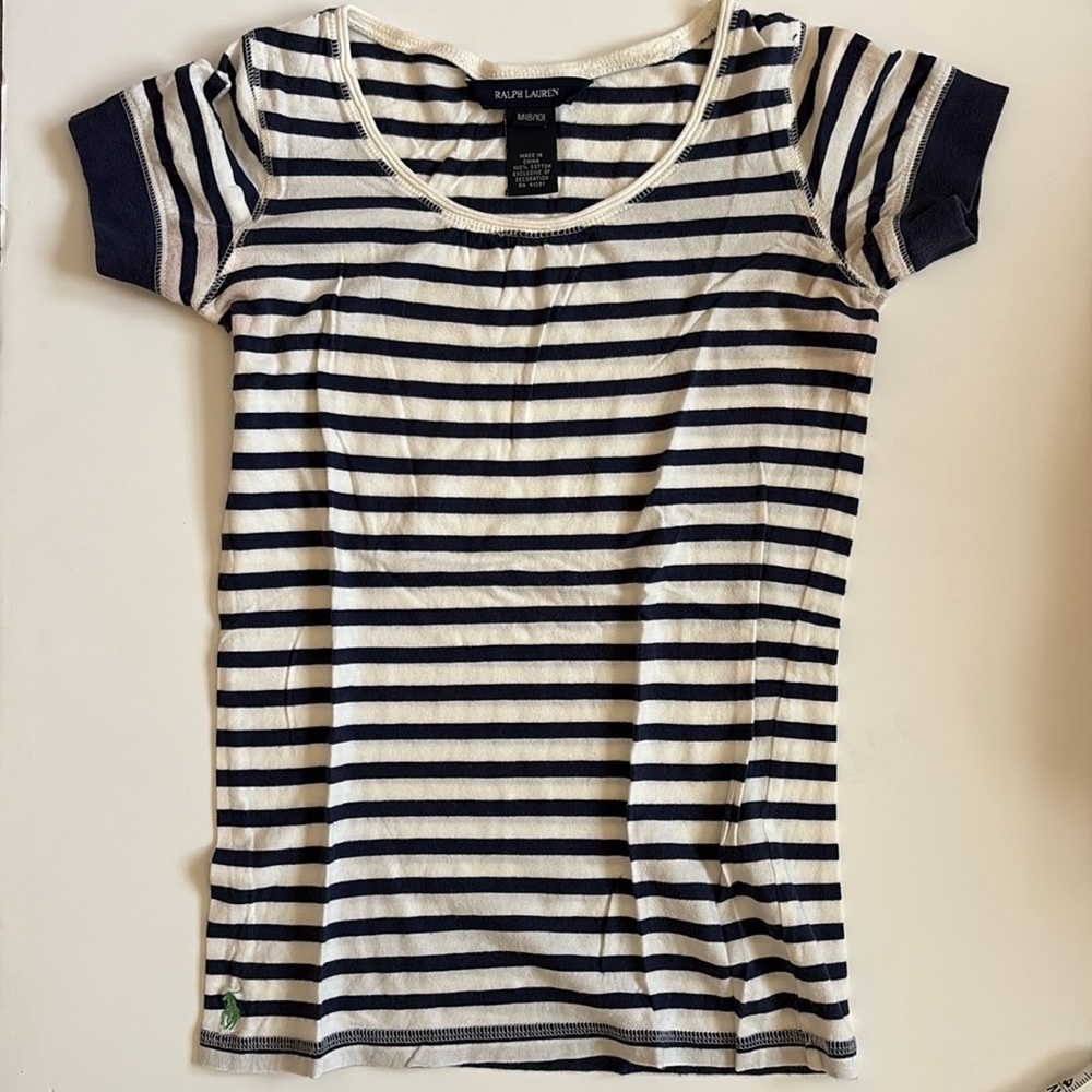 Ralph Lauren Short Sleeve Top Shirt M 8-10 Navy Striped